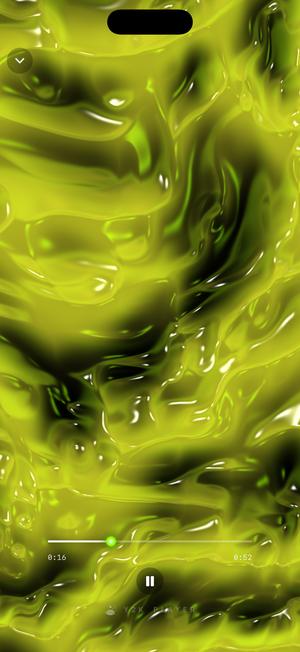 The Gloss visualizer: thick acid-yellow and emerald liquid, high-shine, rippling with the low end.