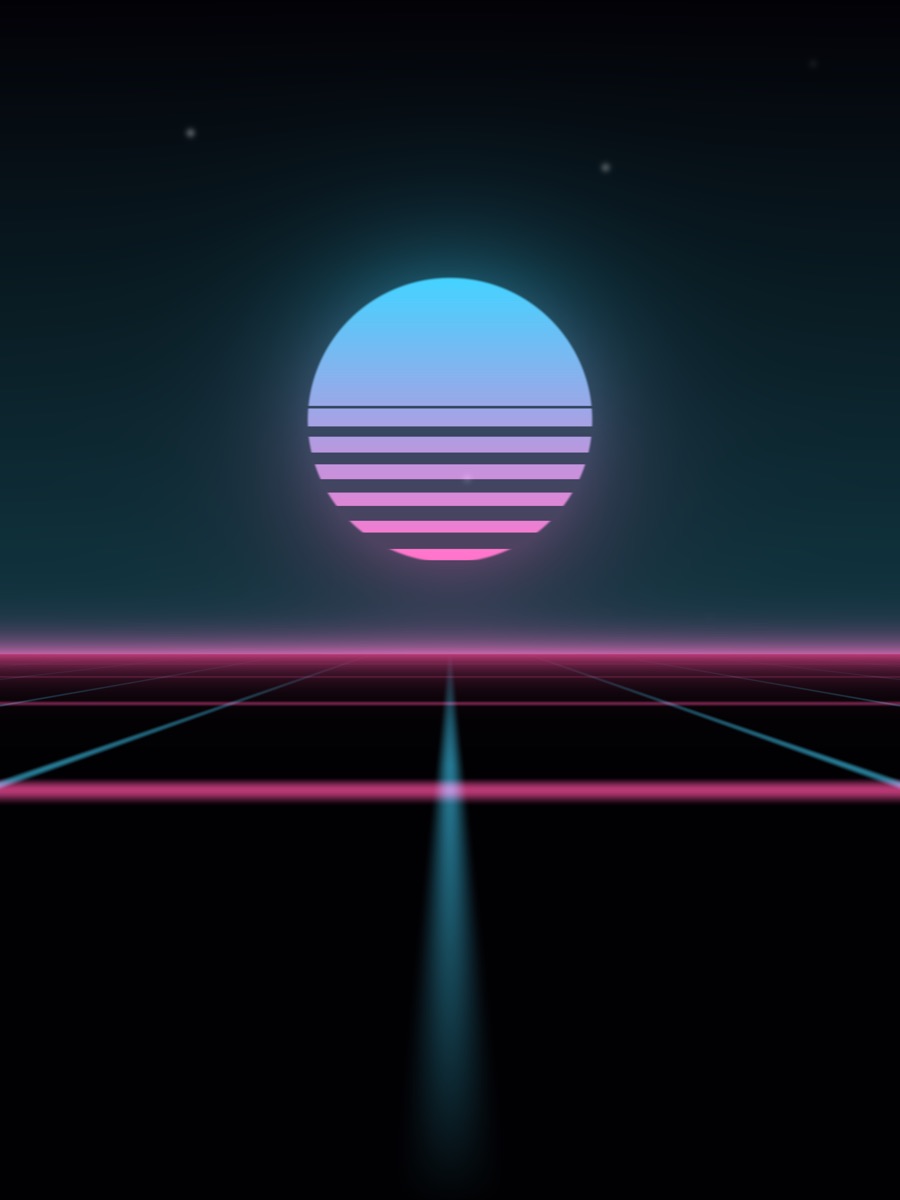 Nightdrive visualizer: a striped retro sun over a neon pink perspective grid