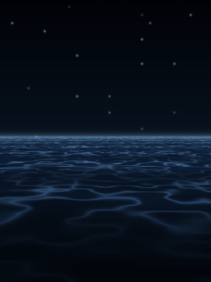 Tide visualizer: moonlit ripples on a dark ocean under the stars